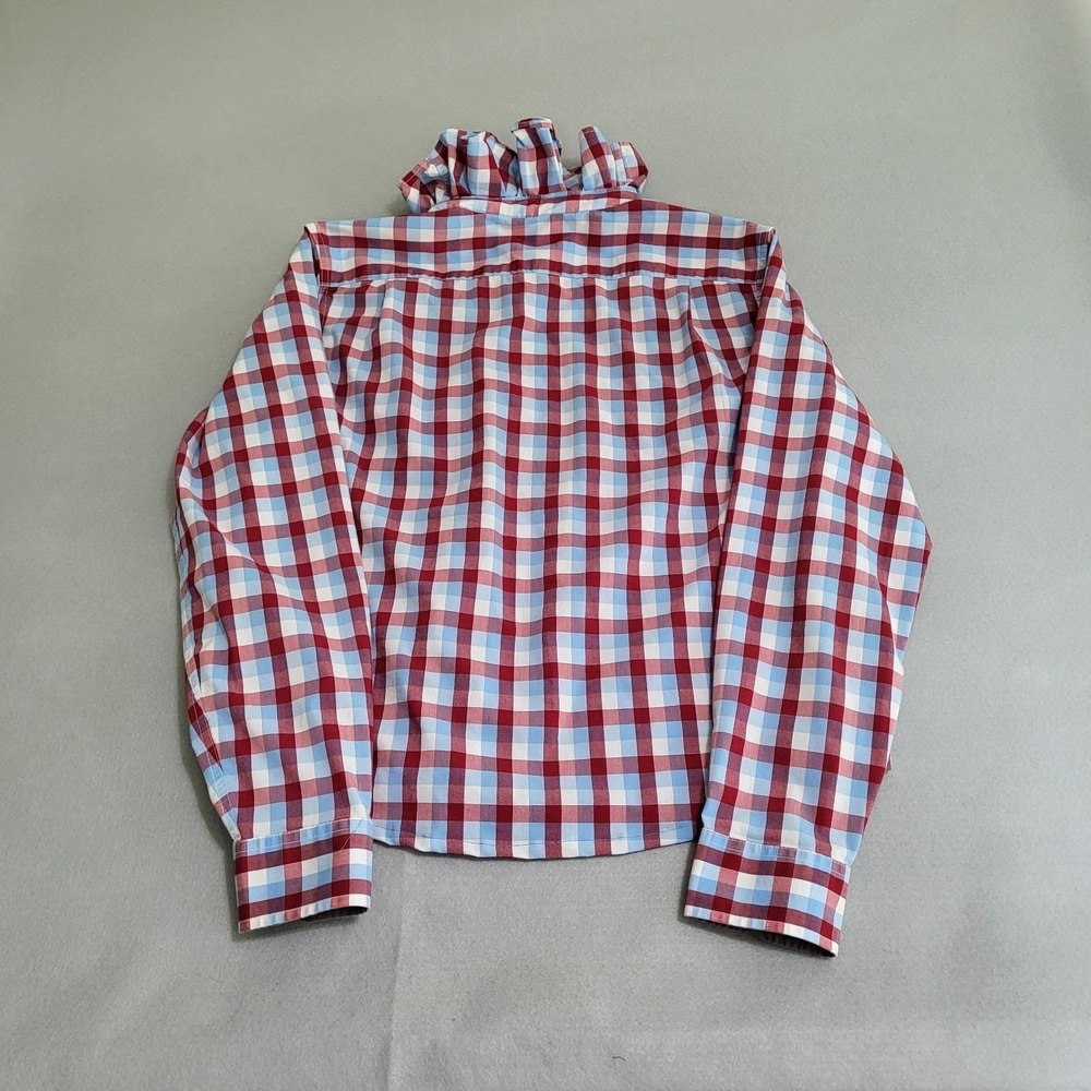 Upcycled Reworked Ruffle Collar Long Sleeve Button Up Oxford Shirt Size L - Picture 7 of 10